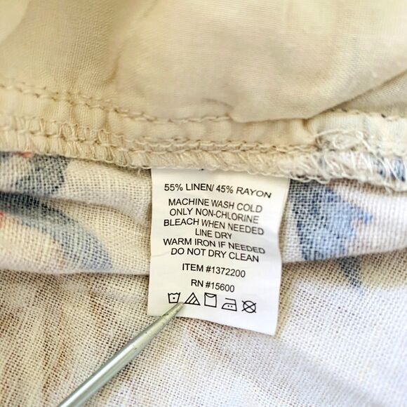 Briggs Women Drawstring Floral Print Straight Linen Blend Pants Beige Combo XL - Picture 6 of 13